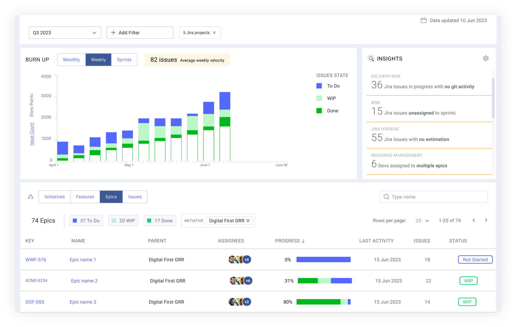 Project delivery tracker dashboard overview