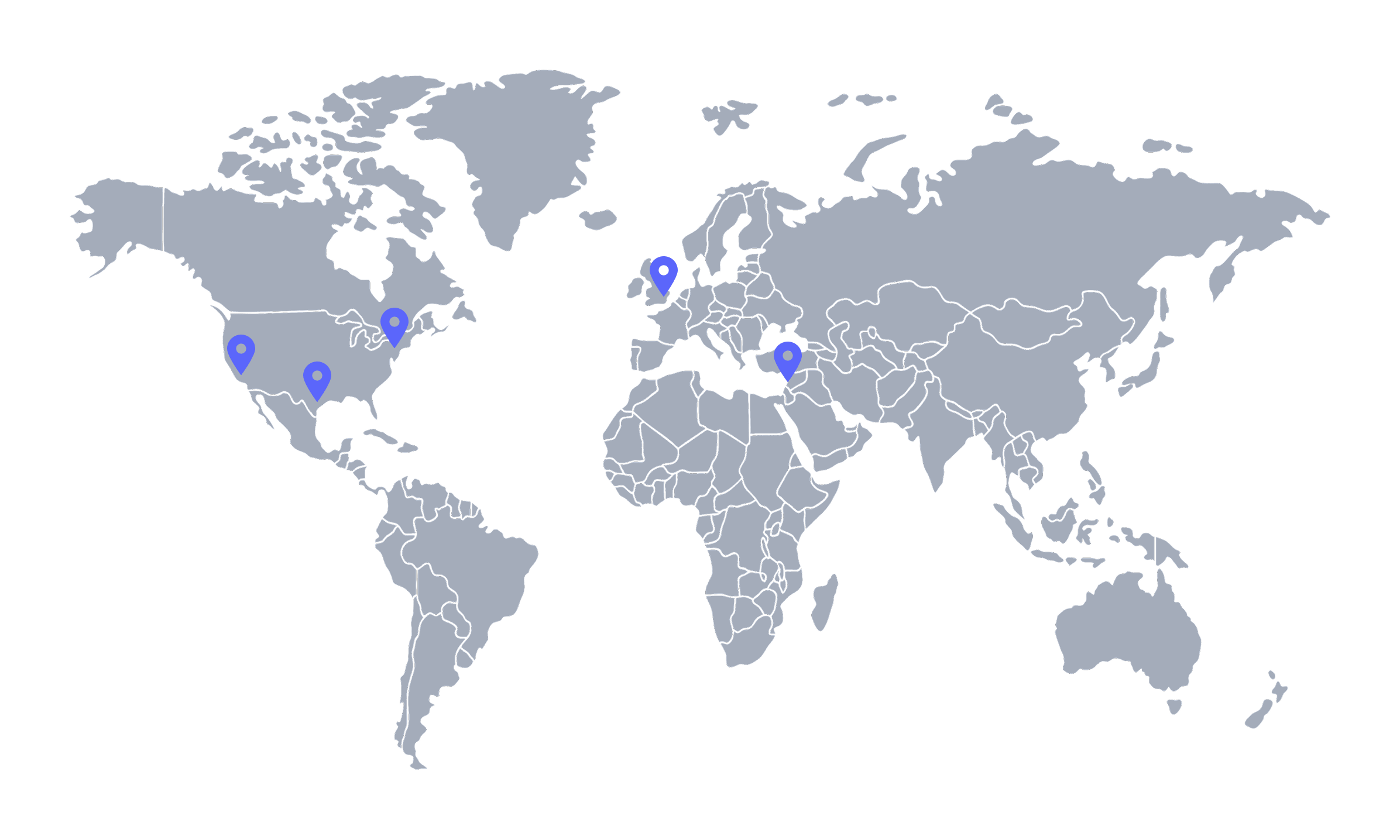 Map showing locations of LinearB Offices.