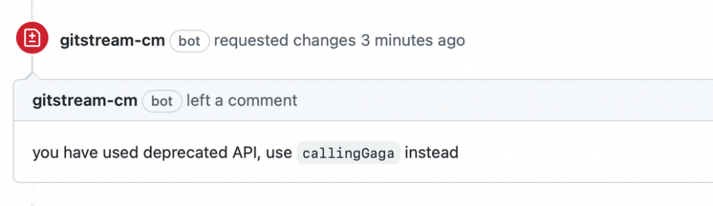 gitStream deprecated API screenshot