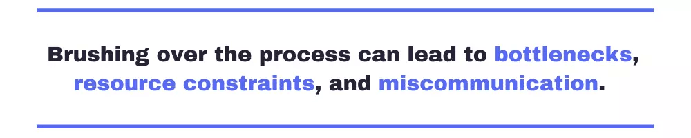 Pull quote that reads: "Brushing over the process can lead to bottlenecks, resource constraints, and miscommunication."
