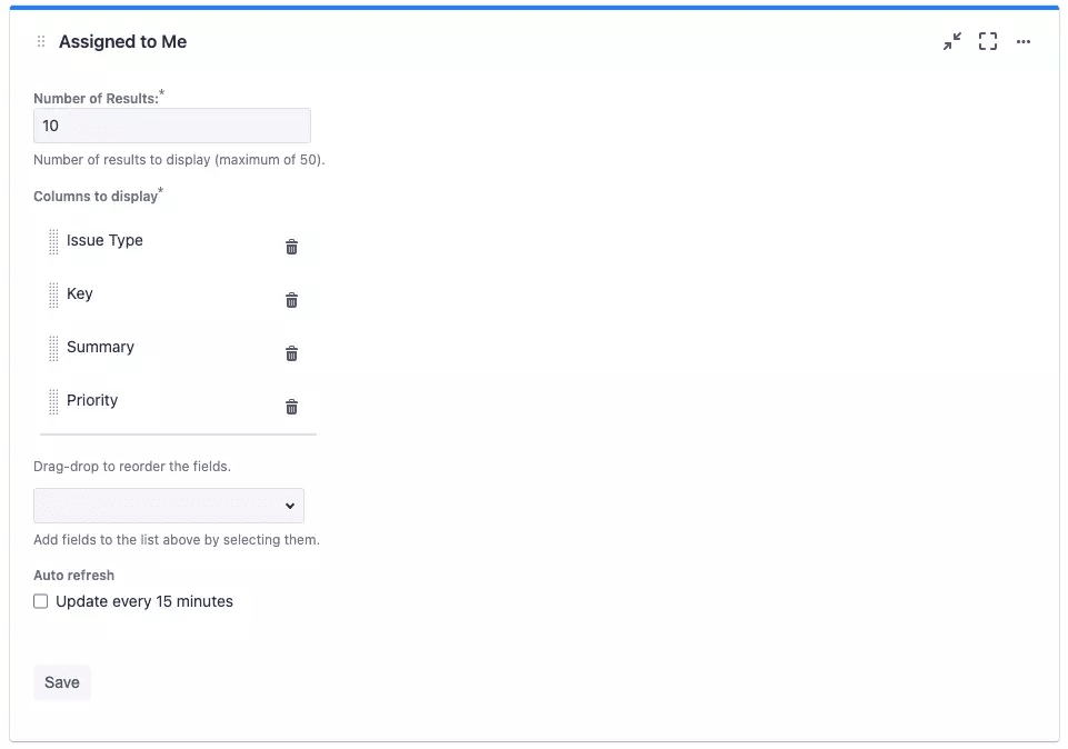 screenshot of automatically update page in Jira dashboard