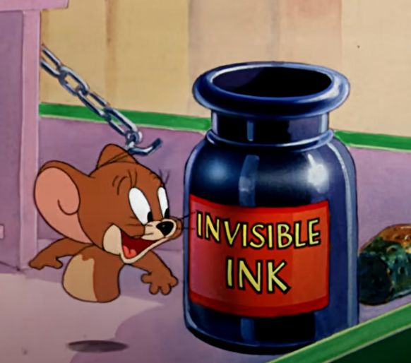 Screenshot of the Tom and Jerry TV Show where Jerry is half invisible due to transparent ink.