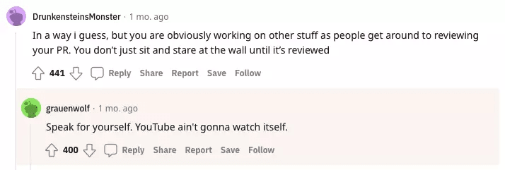 pull request idle time and context switching Reddit comment
