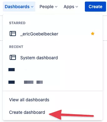 screenshot of create dashboard