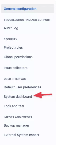 Screenshot of a Jira system dashboard