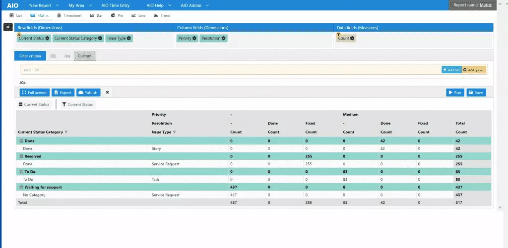Screenshot of Report and Timesheets