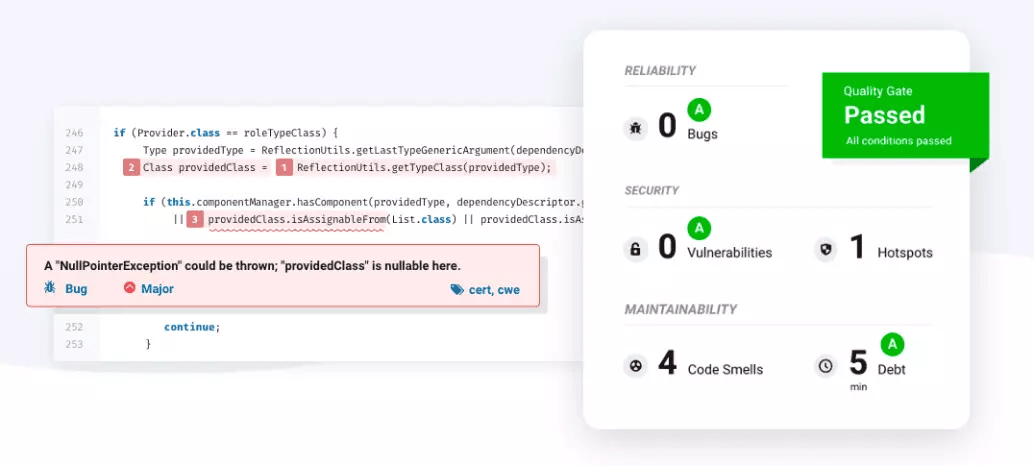 Overview of repository statistics. Sonarqube is one of the code climate alternatives